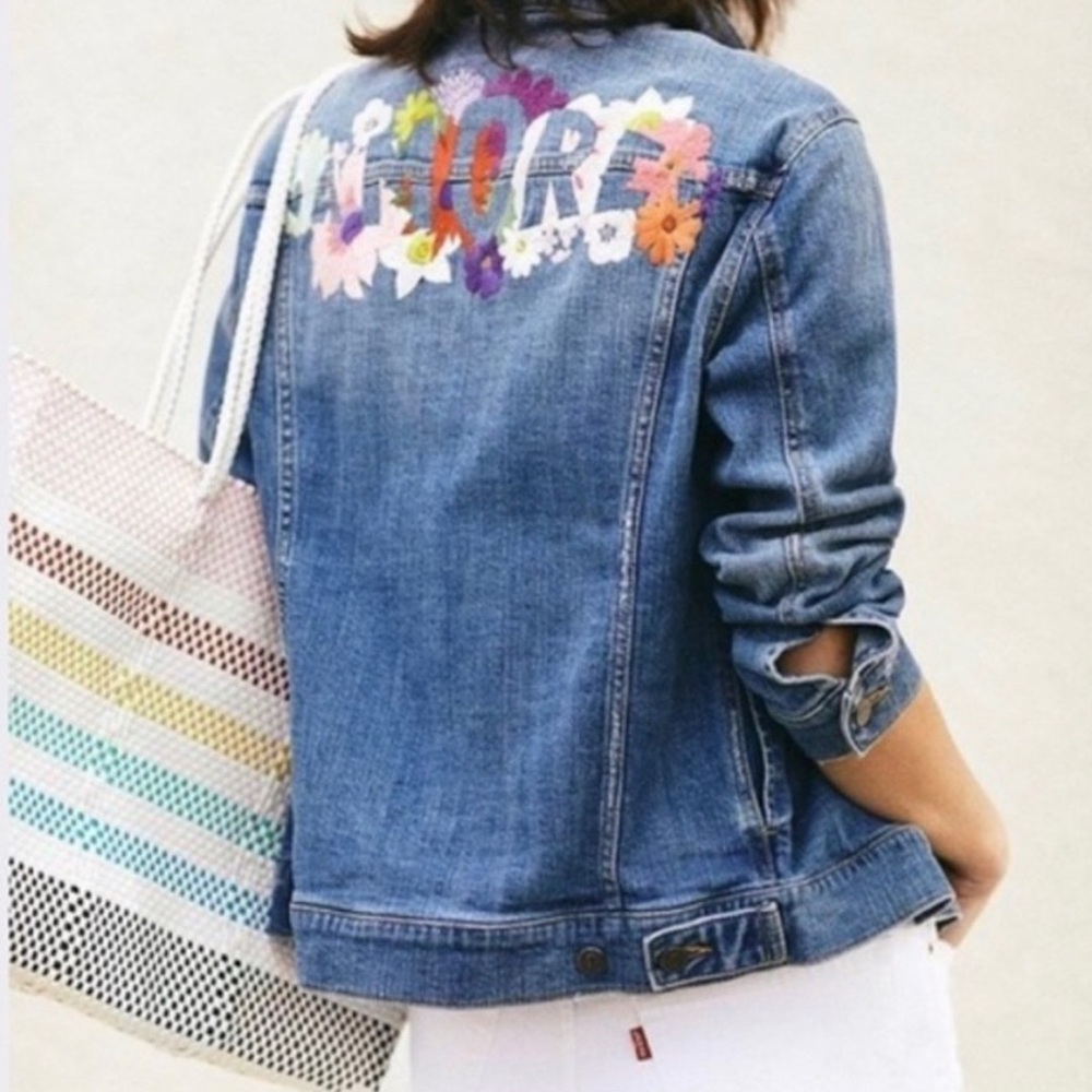 Anthropologie Pilcro and the Letterpress Amore Floral Embroidered Denim Jacket